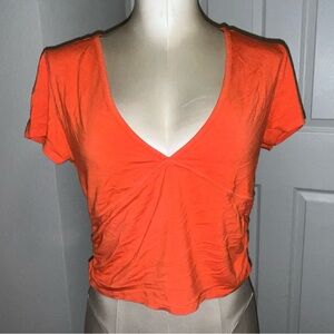 Garage Bright Orange low cut Crop Top with waist ruching